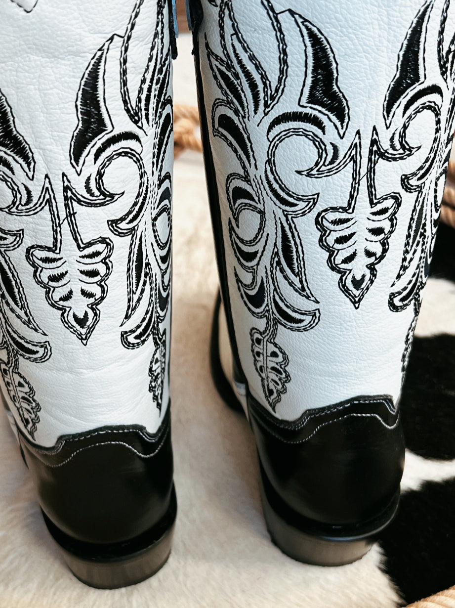 Women's Black and White Retro Boots Product Image