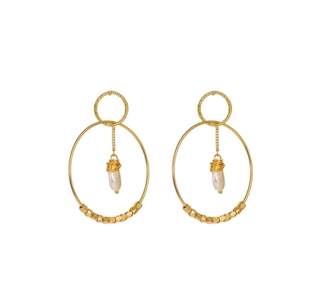 Pearl Double Hoop Earrings for Women Product Image