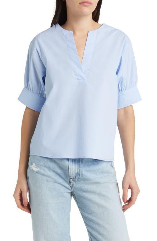 FRAME Organic Cotton Split Neck Popover Top In Oxford Blue Product Image