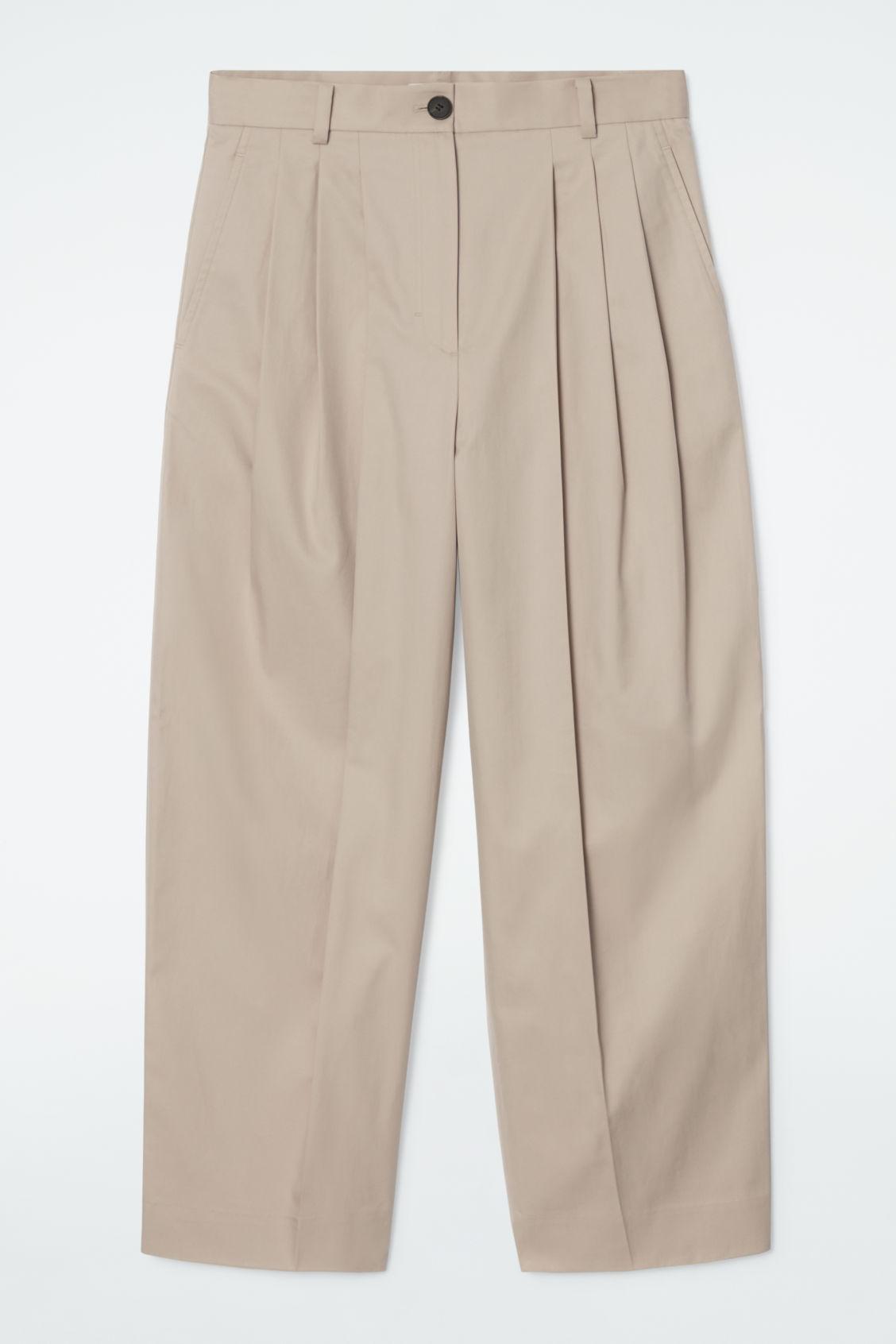 PLEATED BARREL-LEG COTTON TROUSERS Product Image