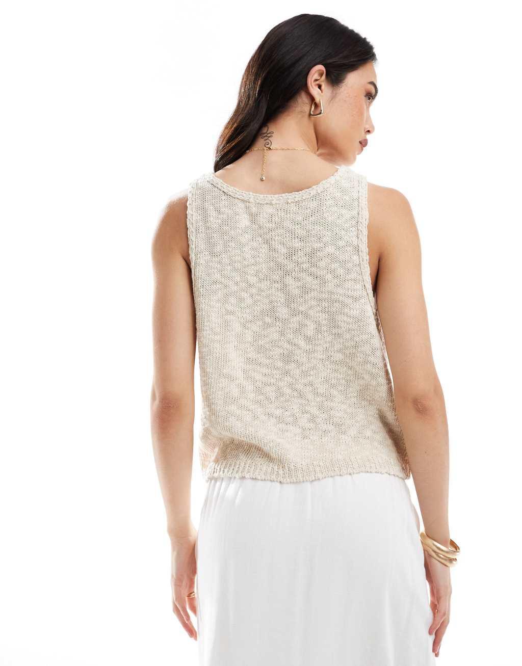 Pull&Bear crochet knit tank top in ecru Product Image