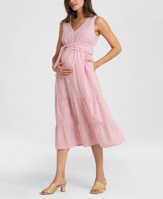 Women's Maternity Cotton Button-Down Sleeveless Midi Dress Product Image