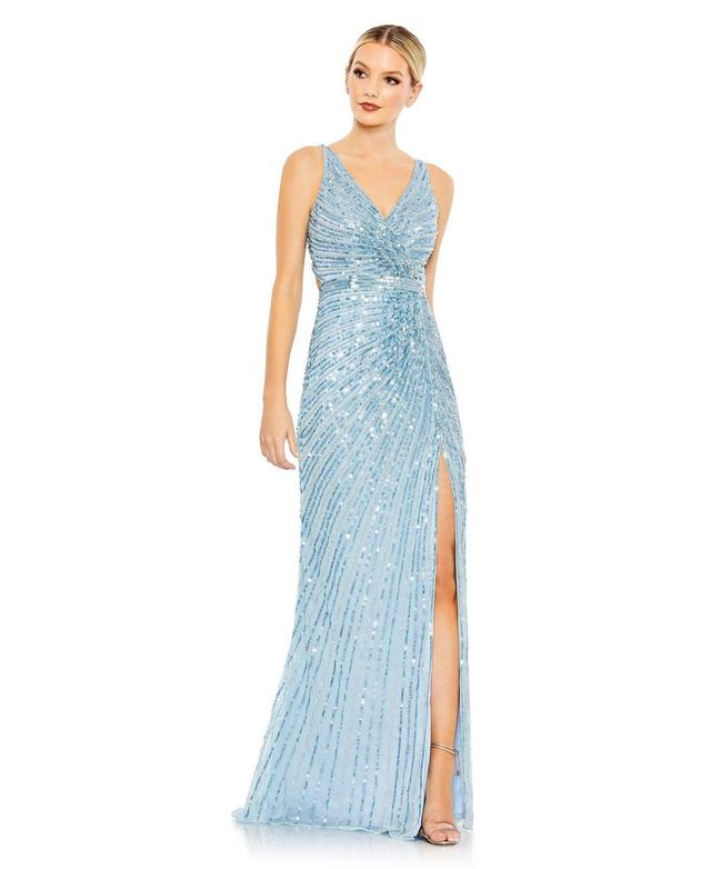 Women's Sequined Faux Wrap Sleeveless Gown Product Image