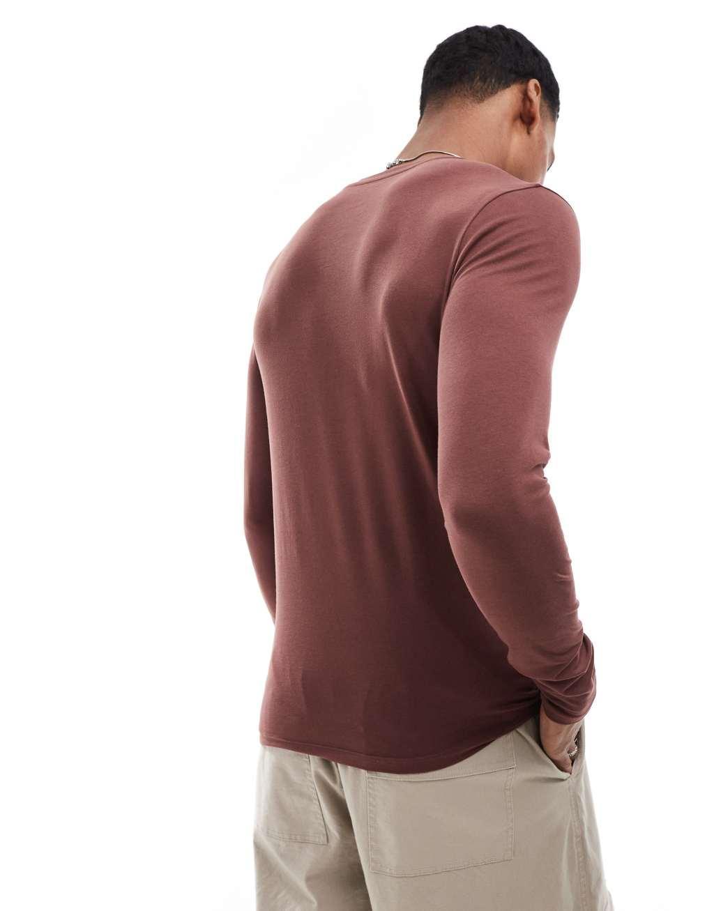 ASOS DESIGN essential muscle fit long sleeve T-shirt in brown Product Image