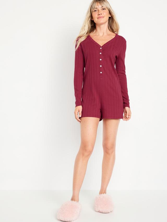 Pointelle Henley Pajama Romper for Women -- 3 inch inseam Product Image