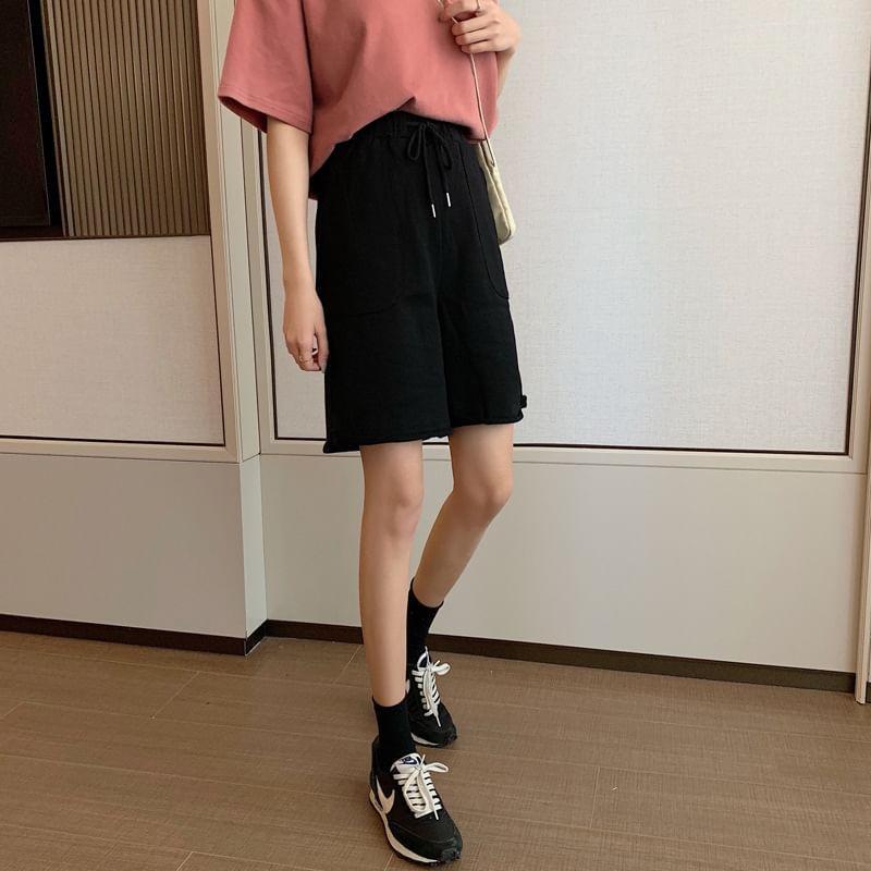 High Waist Plain Wide Leg Sweat Shorts Product Image