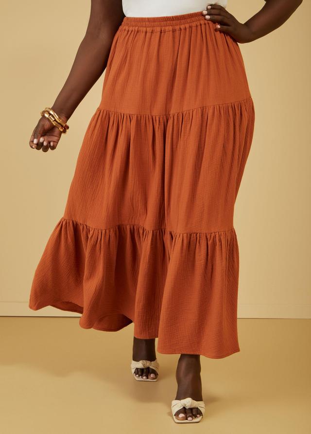 Plus Size Cotton Gauze Maxi Skirt, - Ashley Stewart Product Image