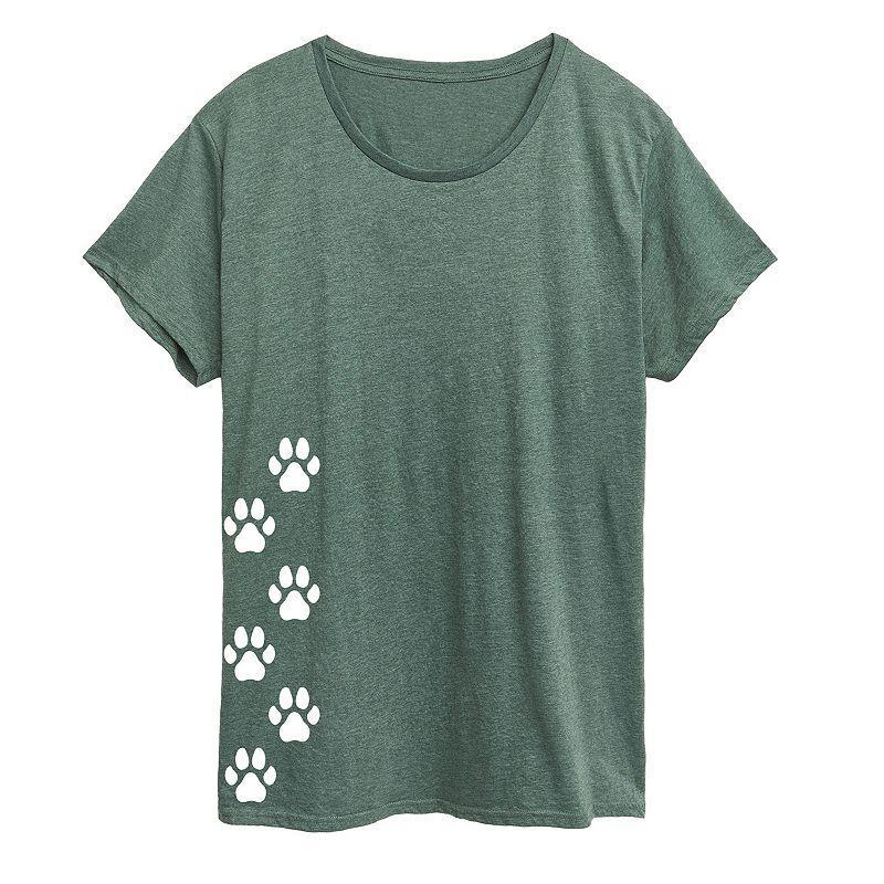 Plus Vertical Pawprints Graphic Tee, Womens Grey Green Product Image