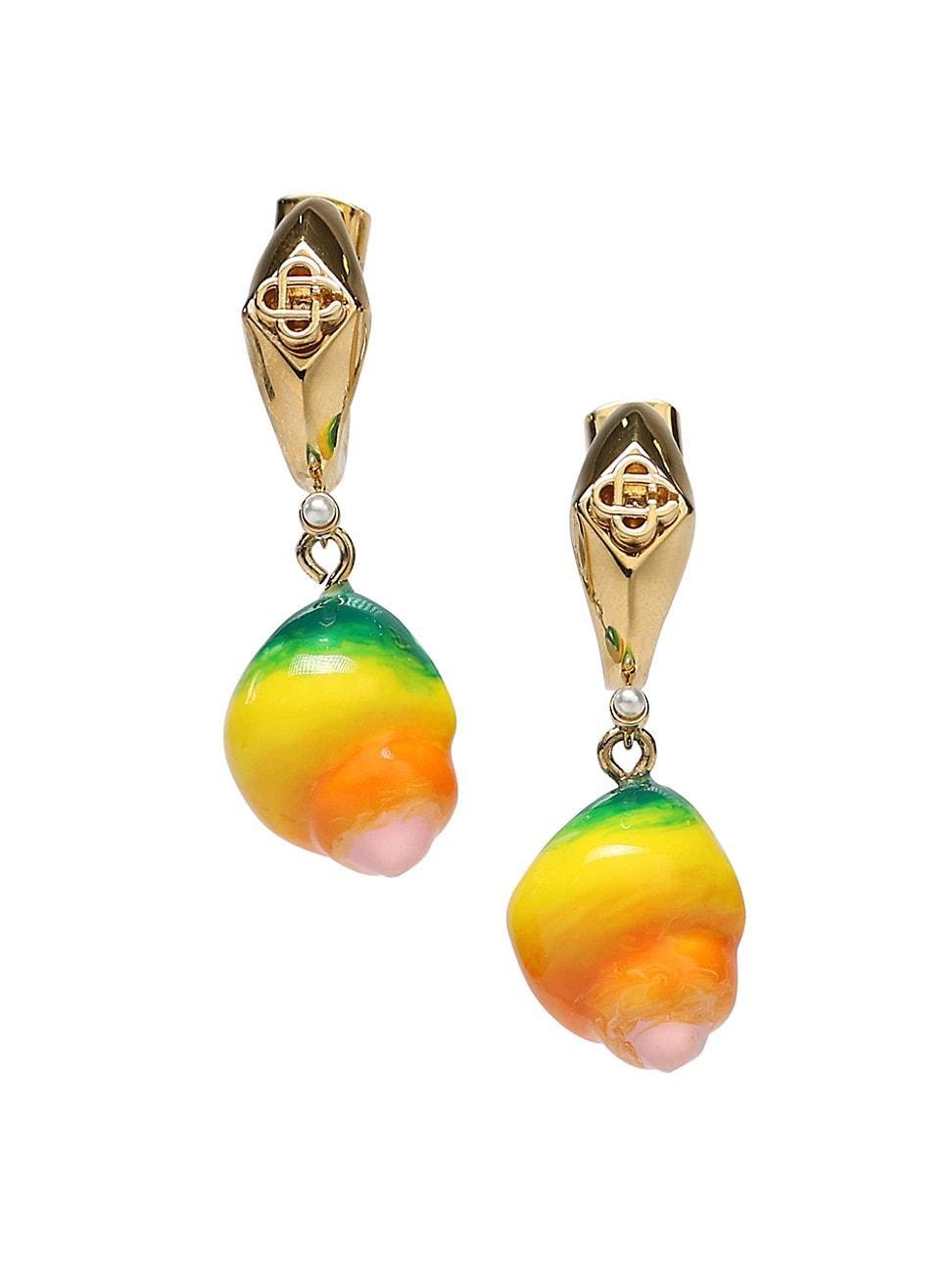 Mens 18K Gold-Plated Shell & Imitation Pearl Drop Earrings Product Image