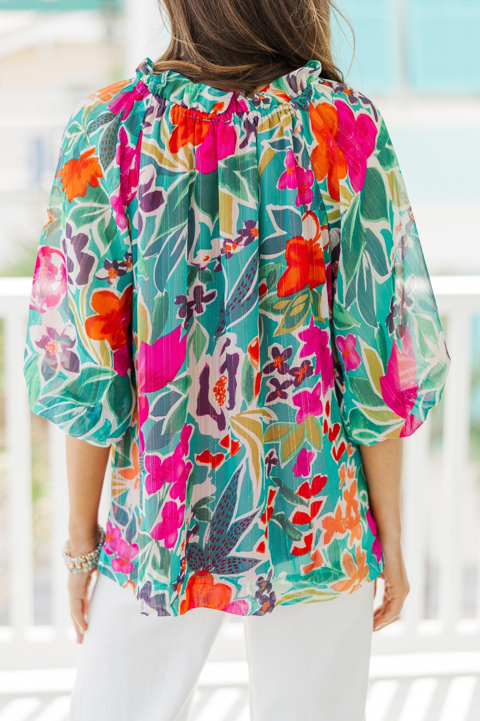 Boldly You Teal Green Floral  Blouse Female Product Image