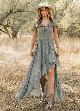 Irina Maxi Dress in Neutral Green Product Image