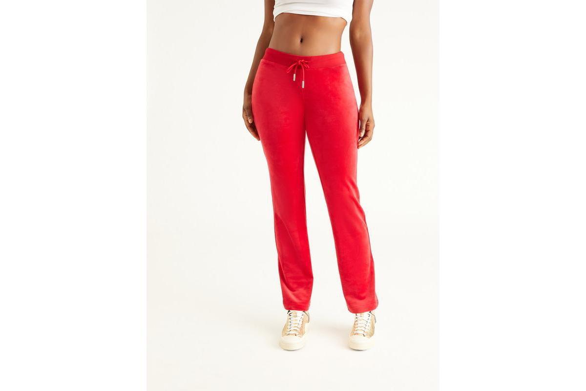 Juicy Couture Solid Rib Waist Velour Pant W/Drawcord (Plum) Women's Clothing Product Image