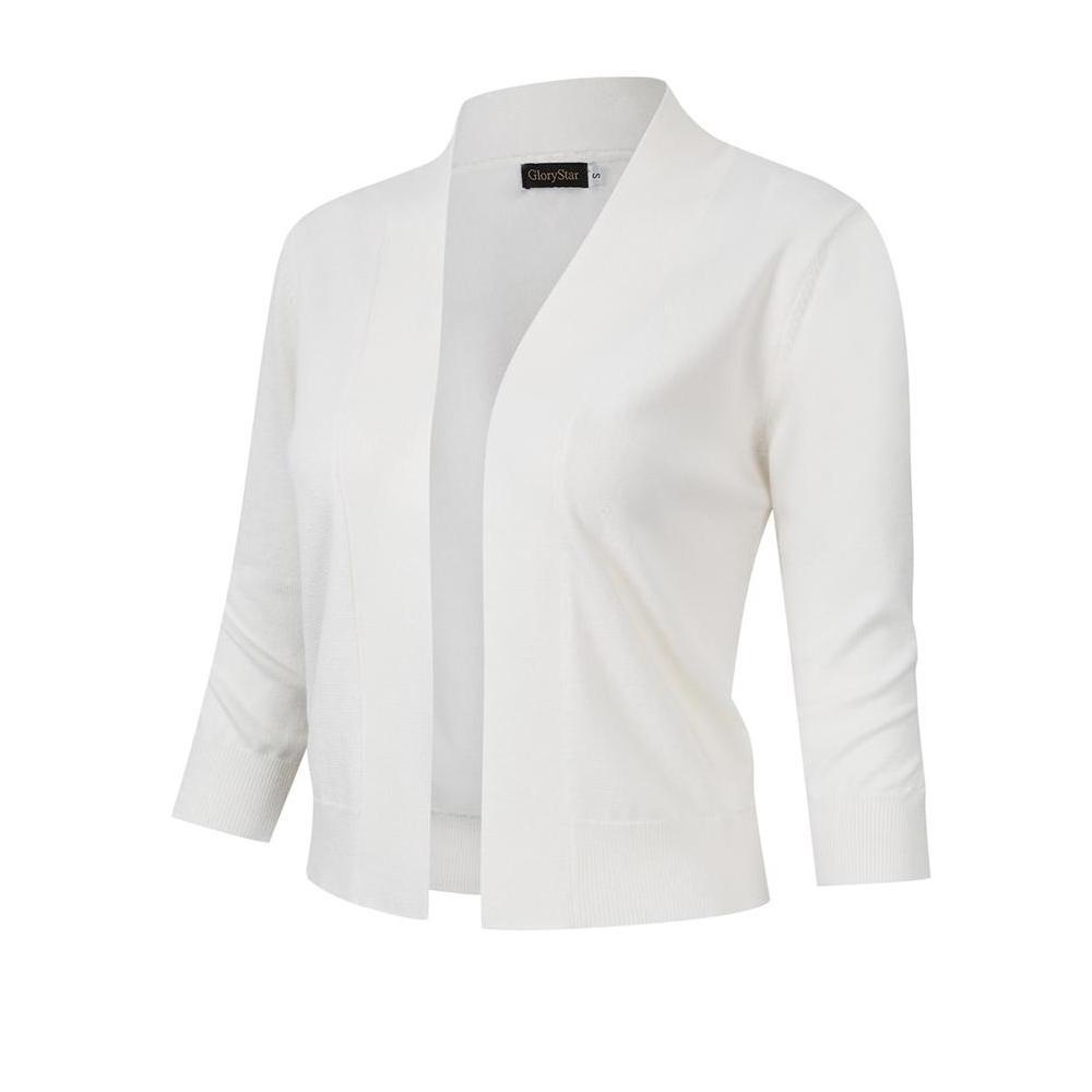 Women s 3/4 Sleeve Cropped Cardigan Sweaters Open Front Knit Short Bolero Shrugs (Small, White) Product Image