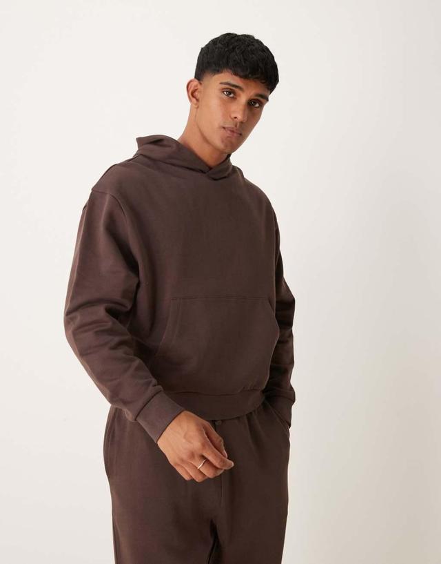 ASOS DESIGN essential boxy oversized hoodie in seal brown Product Image