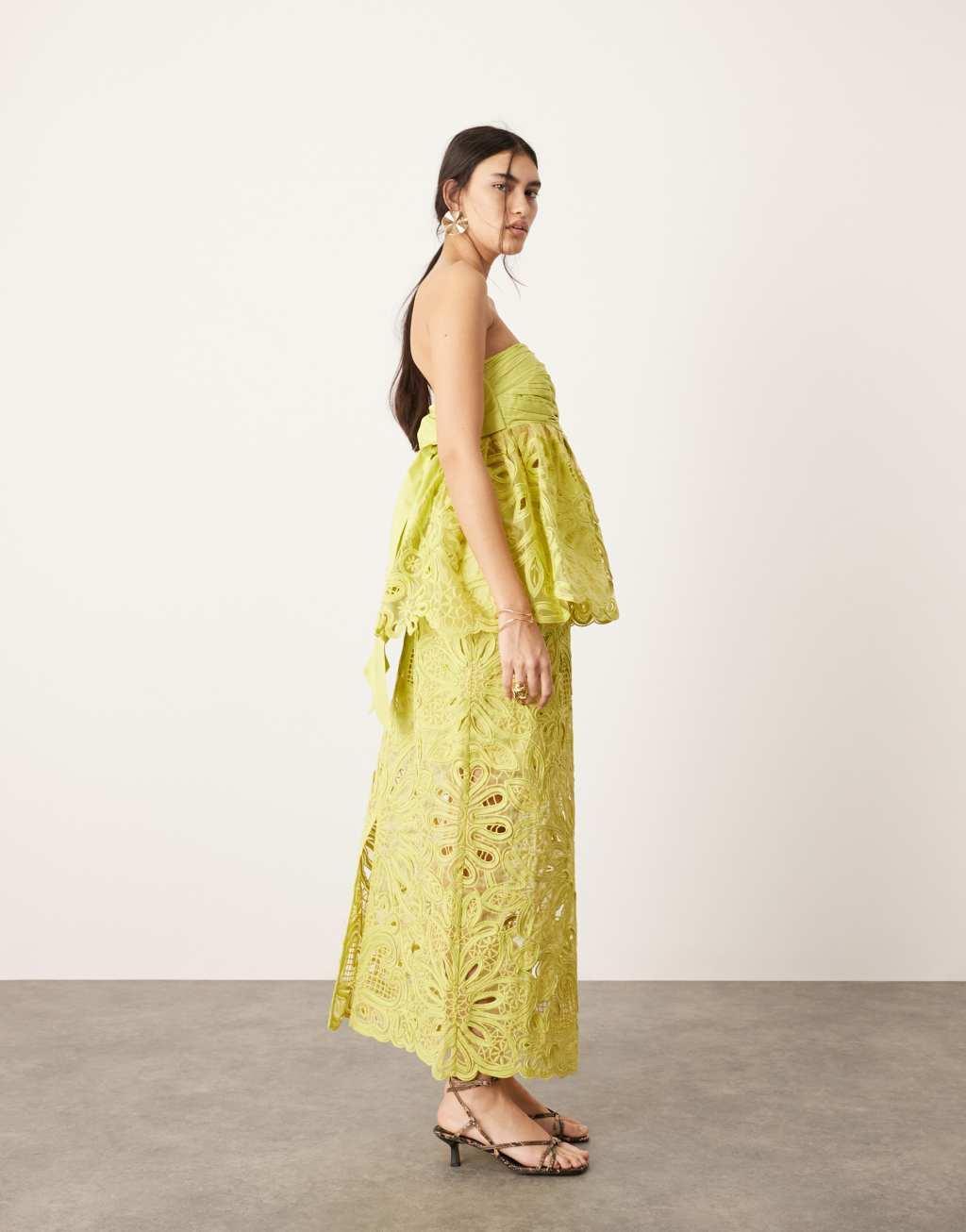 ASOS EDITION floral cornelli column midi skirt in lime - part of a set Product Image