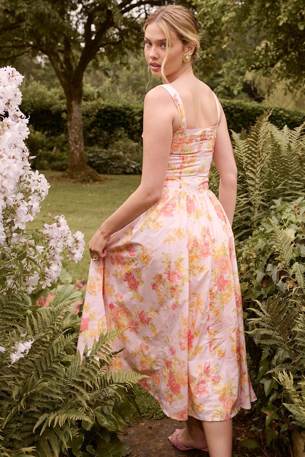 Vivien Peach Poppy Print Cotton Midi Sundress Product Image