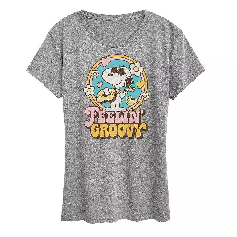 Plus Peanuts Snoopy Feelin Groovy Graphic Tee, Womens Grey Gray Product Image