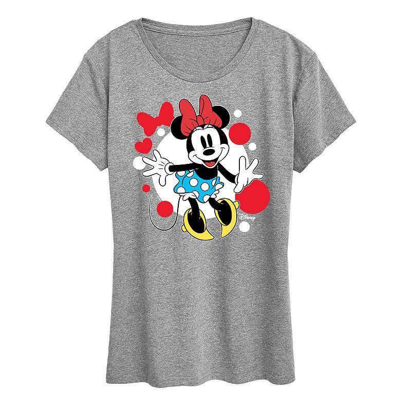 Disneys Minnie Mouse Dots Graphic Tee, Womens Grey Gray Product Image