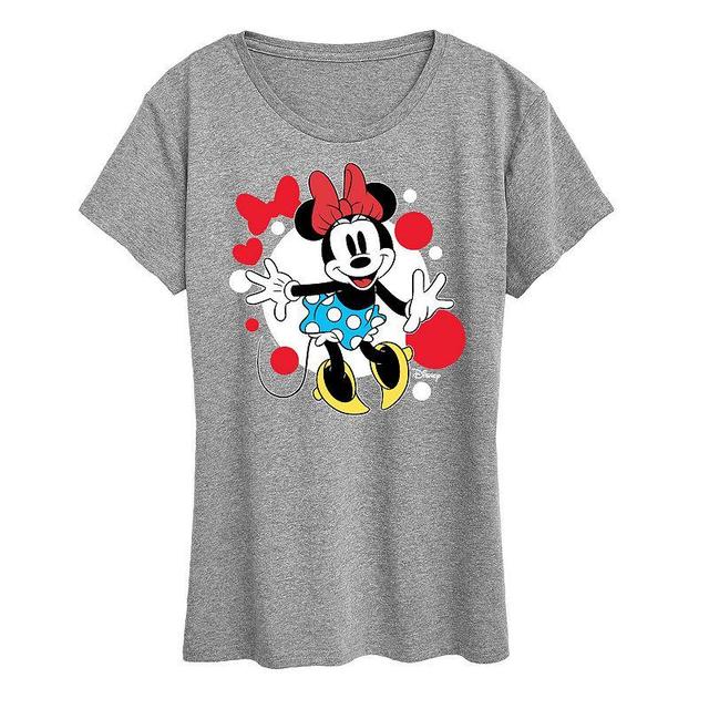 Disneys Minnie Mouse Dots Graphic Tee, Womens Heather Grey Product Image