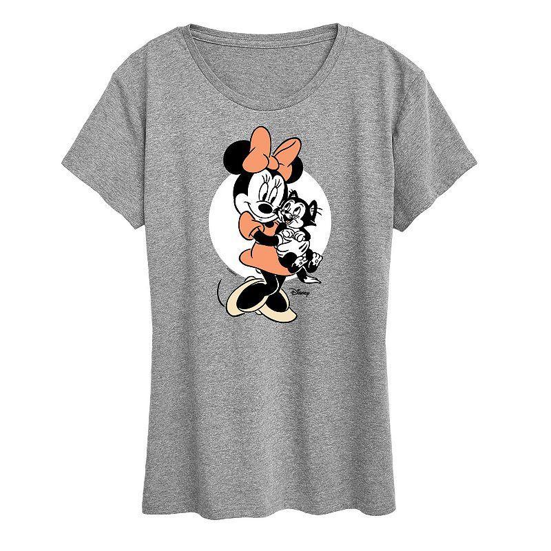 Disneys Minnie Mouse & Figaro Womens Graphic Tee, Girls Grey Royal Blue Product Image