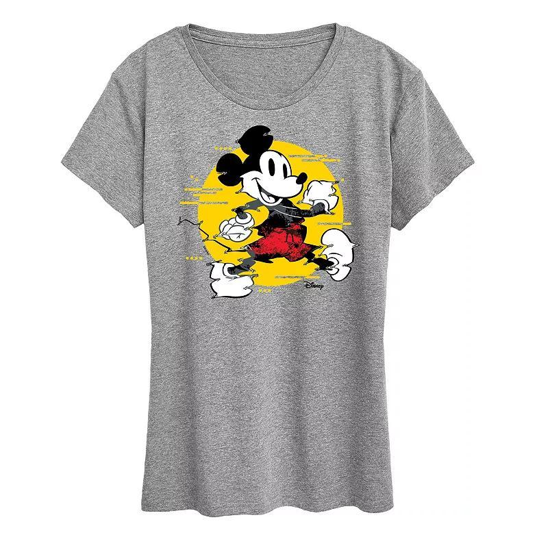 Disneys Mickey Mouse Womens Spotlight Glitch Graphic Tee Grey Gray Product Image