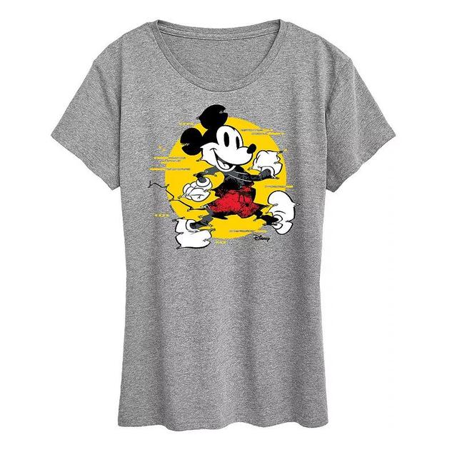 Disneys Mickey Mouse Womens Spotlight Glitch Graphic Tee Grey Gray Product Image