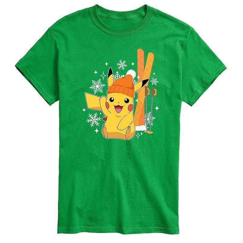 Big & Tall Pokemon Pikachu Skiing Tee, Mens Green Product Image