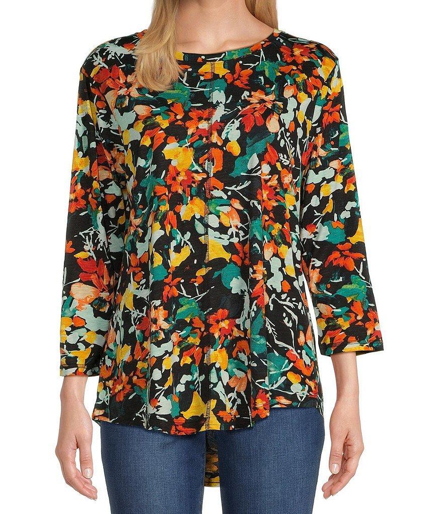 Westbound Midnight Floral Print 3/4 Sleeve Knit Crew Neck Top product image