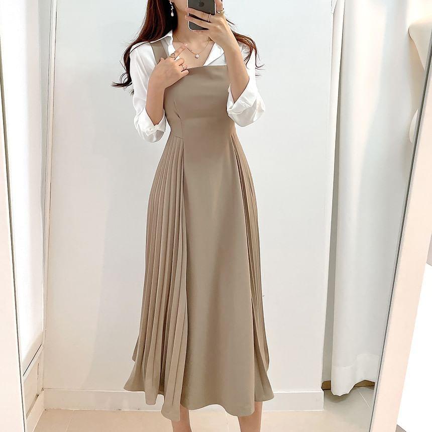 Mini Shirtdress / Pleated Midi A-Line Empire Waist Overall Dress Product Image