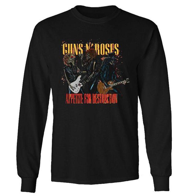 Mens Guns n Roses Skeletons Long Sleeve Tee Black Product Image