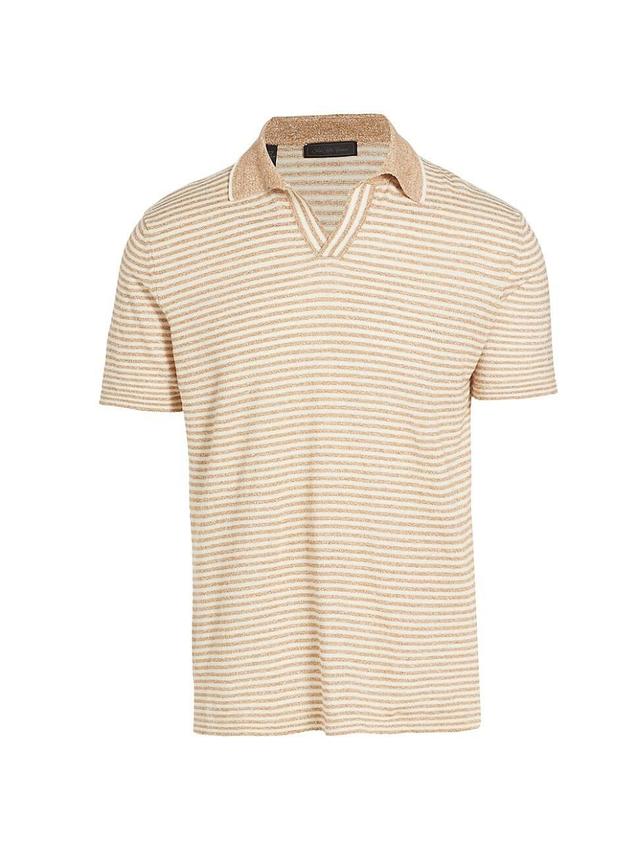 Mens COLLECTION Beach Striped Linen & Cotton Knit Polo Shirt Product Image