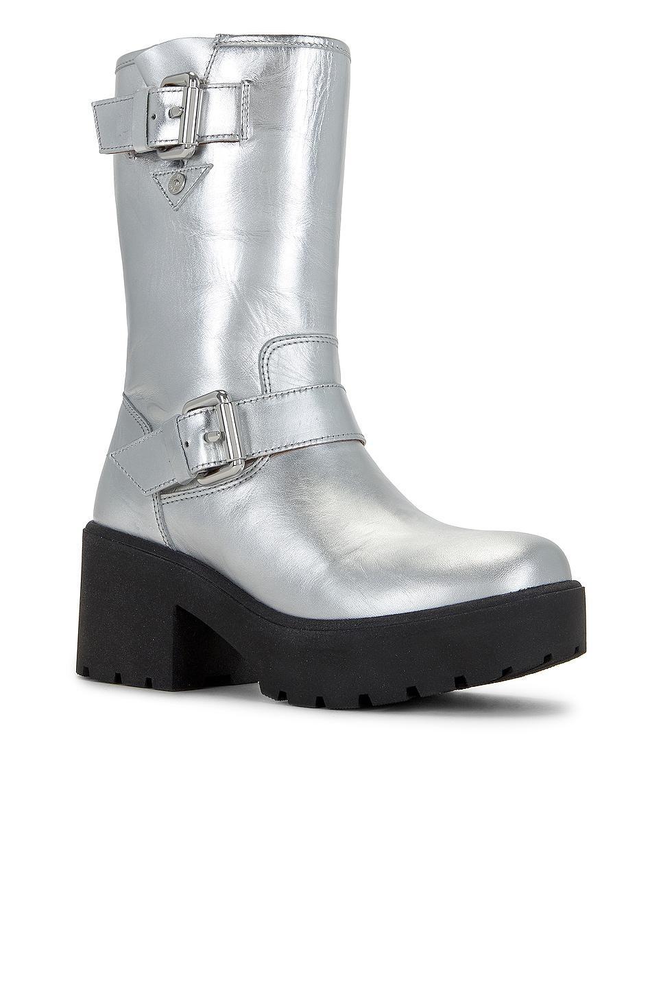 Moschino Jeans Soft Leather Boot in Metallic Silver Product Image