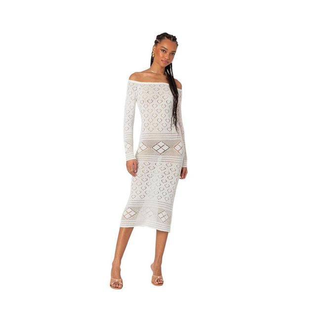 Edikted Womens Lily Crochet Off Shoulder Midi Dress Product Image