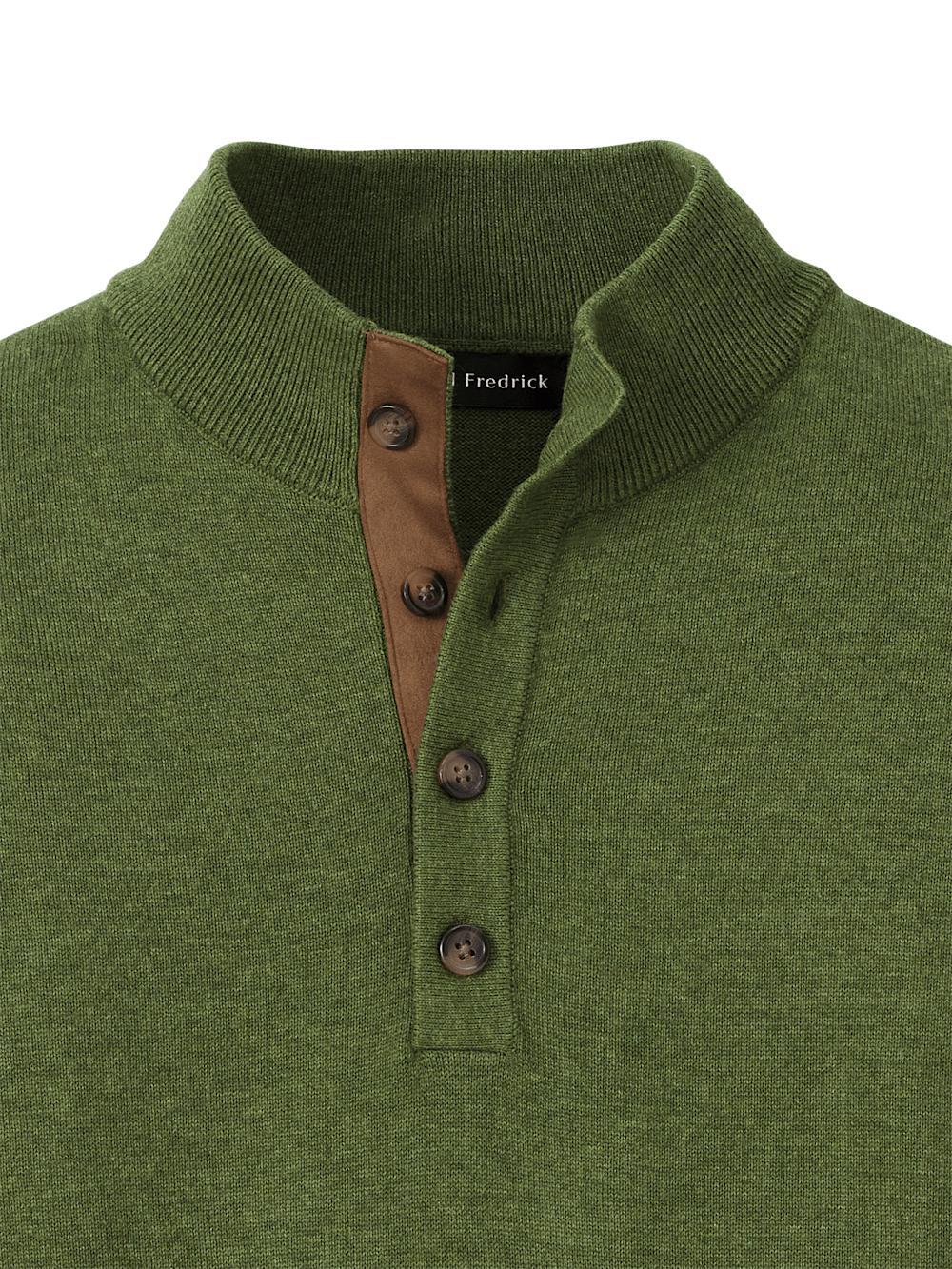 Supima Cotton Four Button Mock Neck Sweater - Olive Product Image