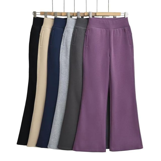 Mid Waist Plain Flared Pants Product Image