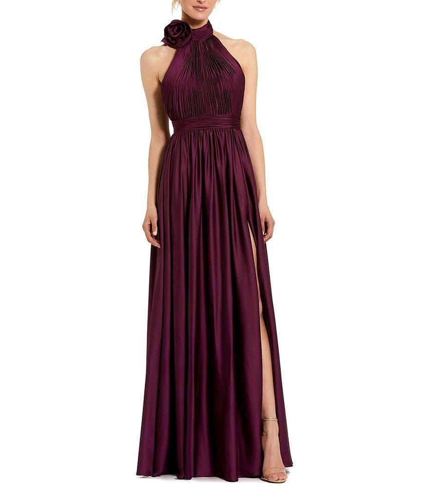 Mac Duggal Turtleneck Sleeveless Lined Thigh High Slit A-Line Open Back Detail Gown Product Image