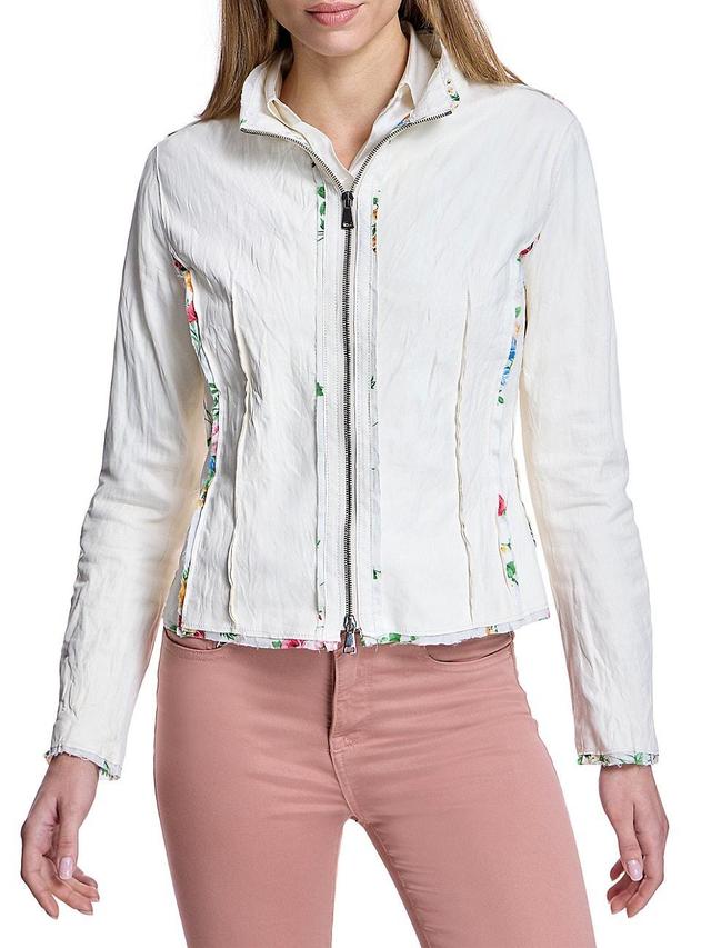 Womens Floral Zipper Leather Jacket Product Image