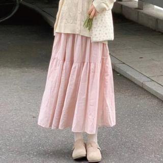 High Rise Plain Maxi A-Line Skirt Product Image