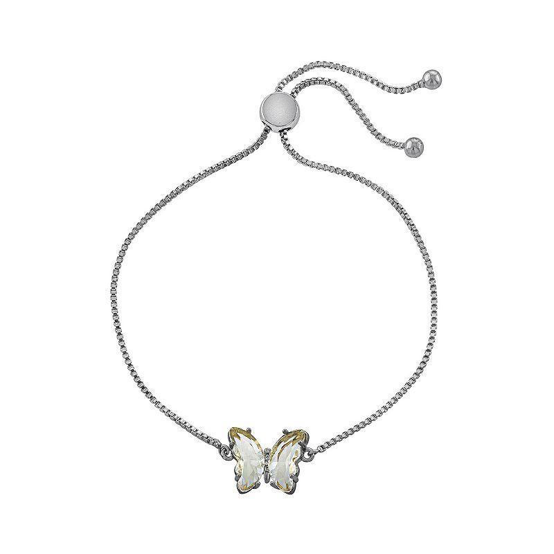 Main and Sterling Fine Silver Plated Crystal Butterfly Adjustable Bracelet, Womens Silver Tone Product Image