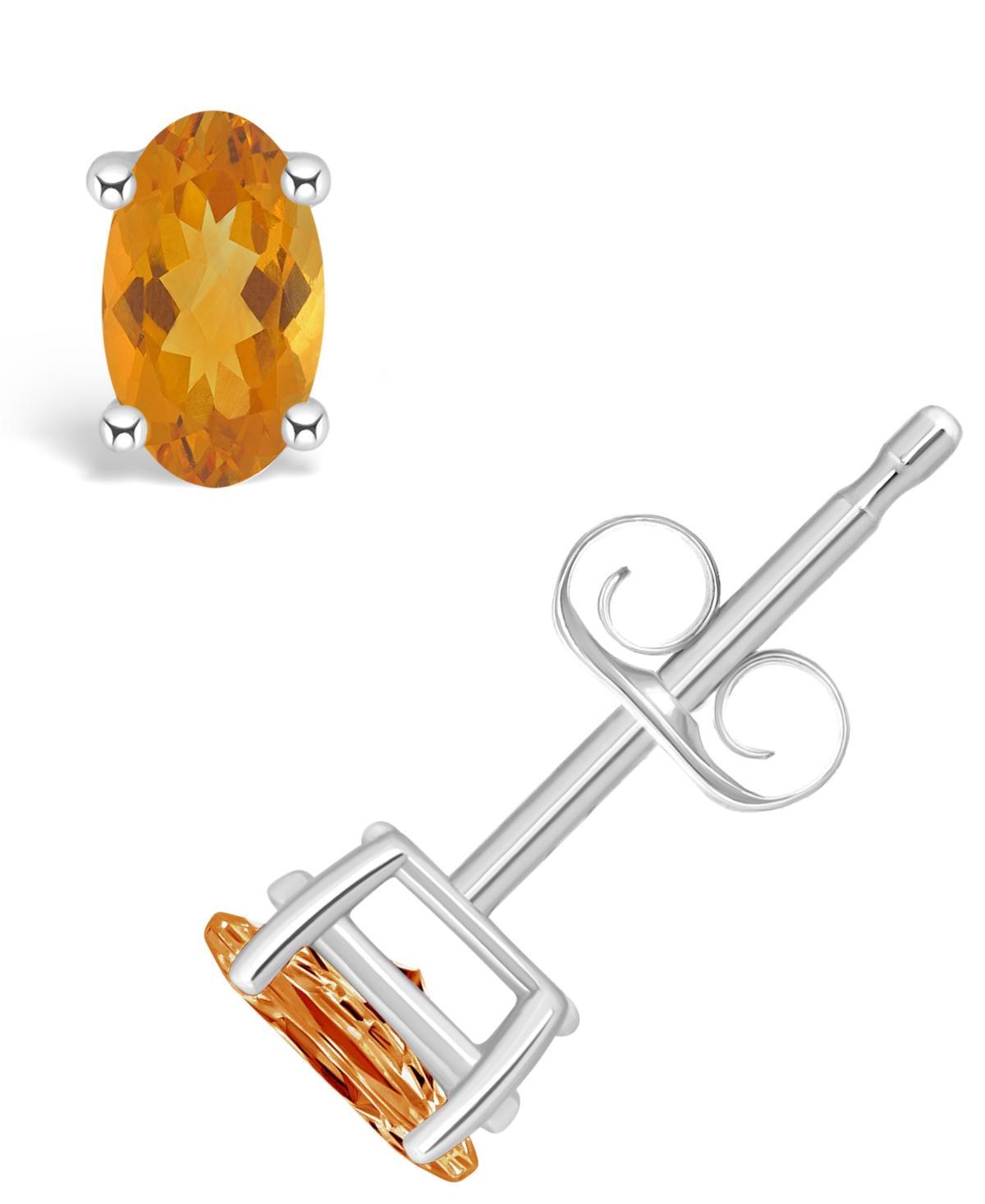 14k White Gold Oval Birthstone Stud Earrings, Womens, Citrine Nov Product Image