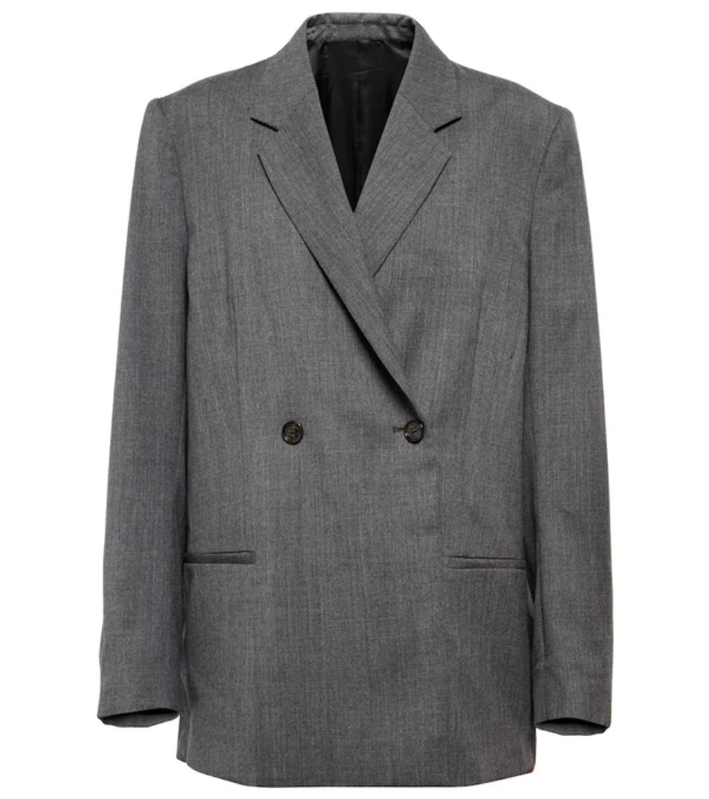 Double-breasted Vent Wool Blazer In Grey Melange Product Image