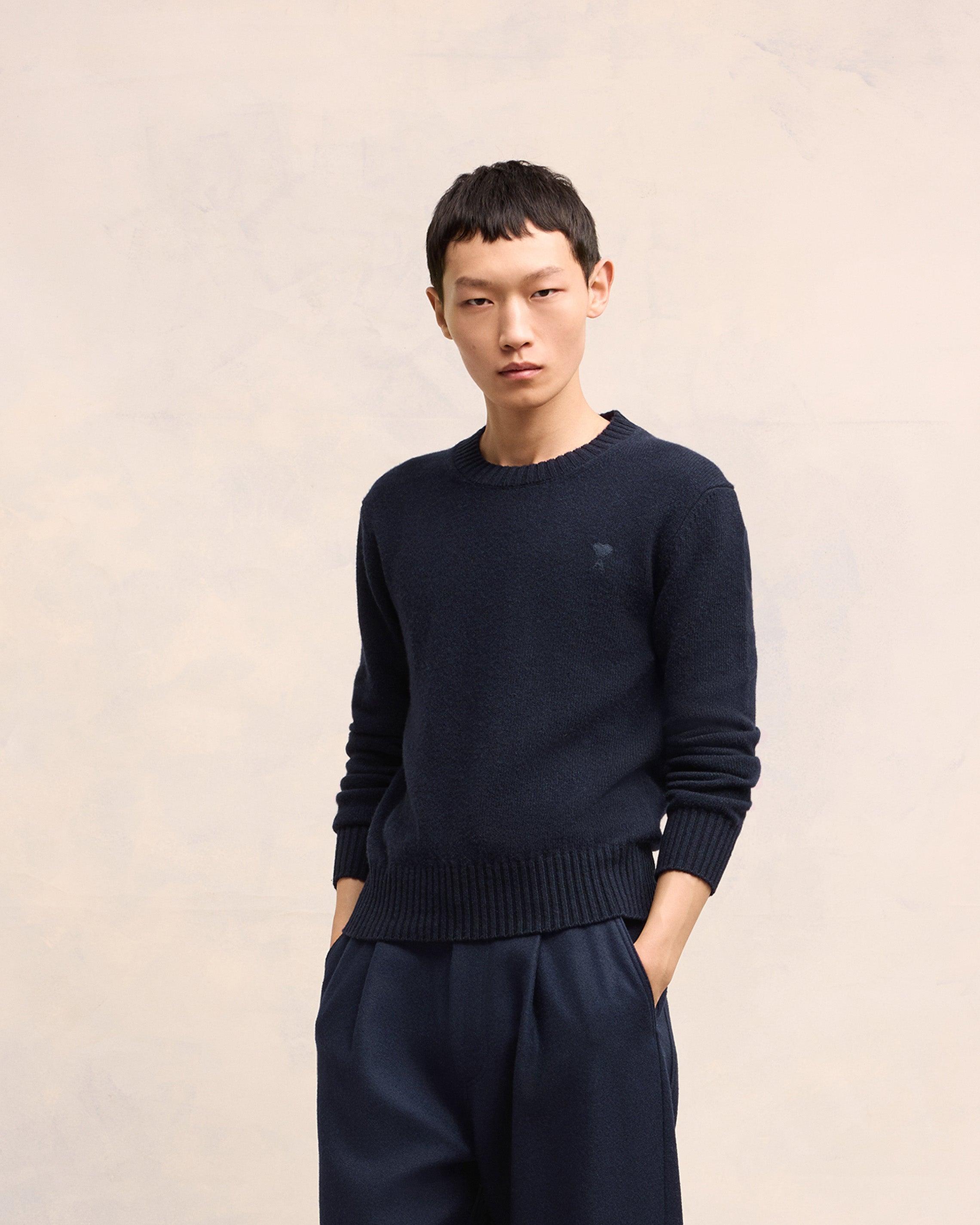 AMI ALEXANDRE MATTIUSSI Cashmere Ami De Coeur Crew Neck Sweater Blue In Navy Blue Product Image