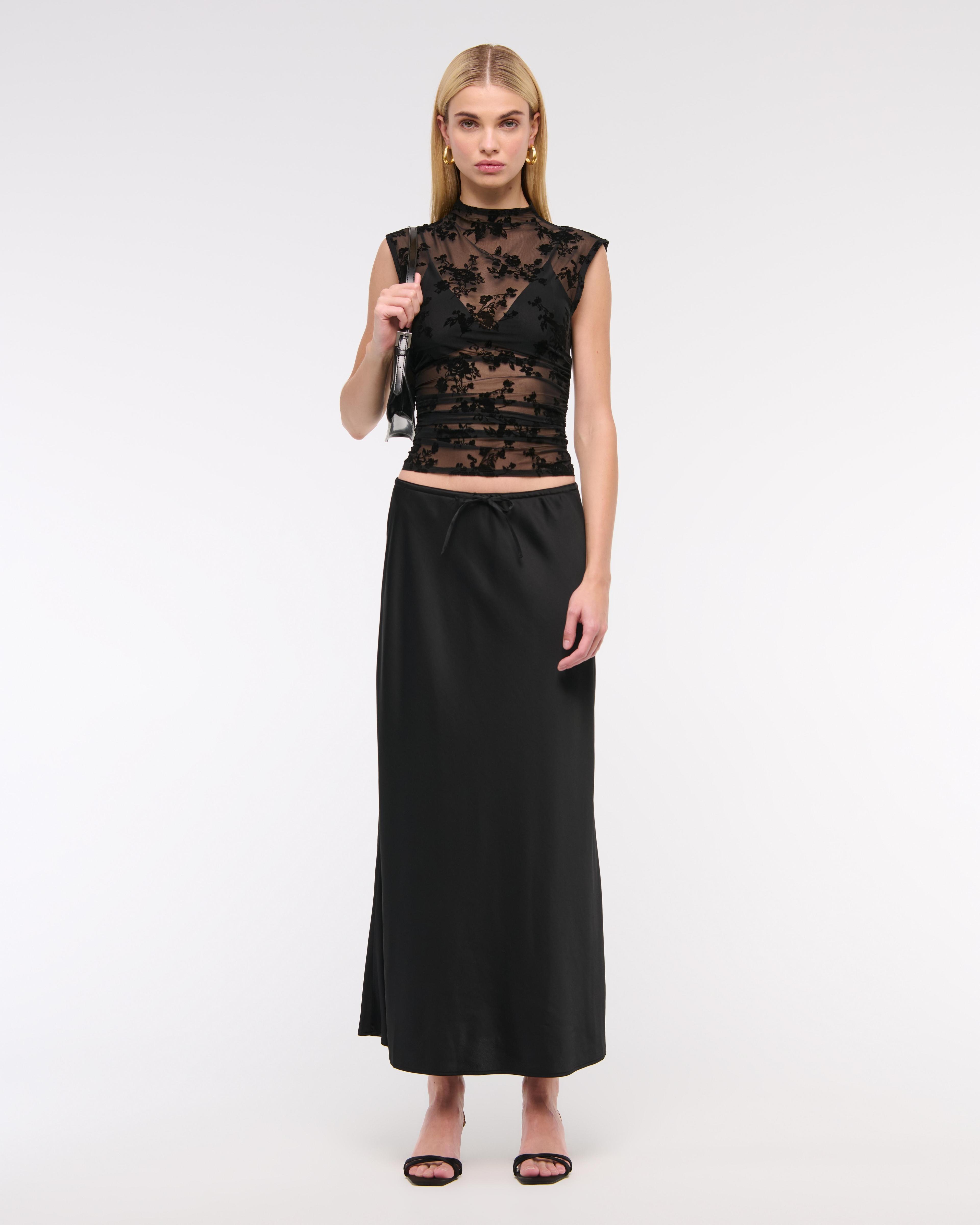 Mid Rise Satin Maxi Skirt Product Image