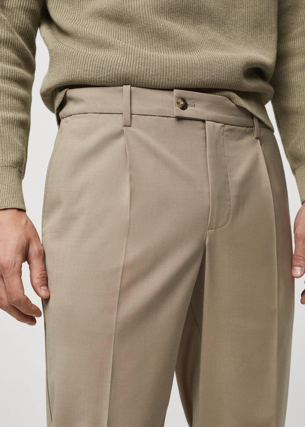 MANGO MAN - Pleat detail wool pants beigeMen Product Image