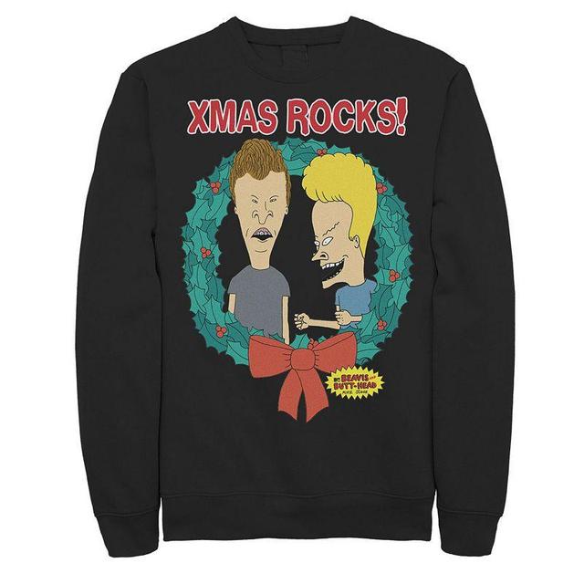 Mens Beavis and Butthead Laugh Christmas Wreath Sweatshirt Product Image