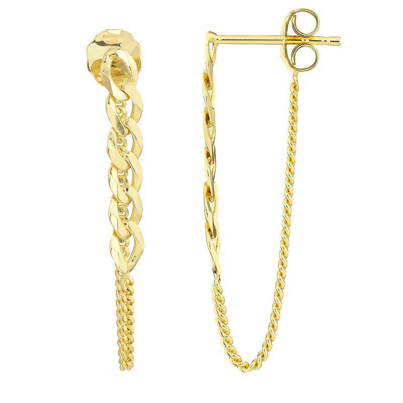 14k Gold Curb Chain Front-to-Back Earrings, Womens, Yellow Product Image