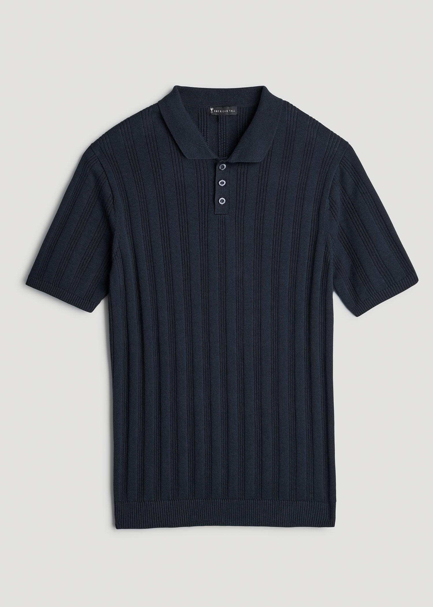 Ribbed Textured Knit Tall Men's Polo Shirt in Deep Indigo Product Image