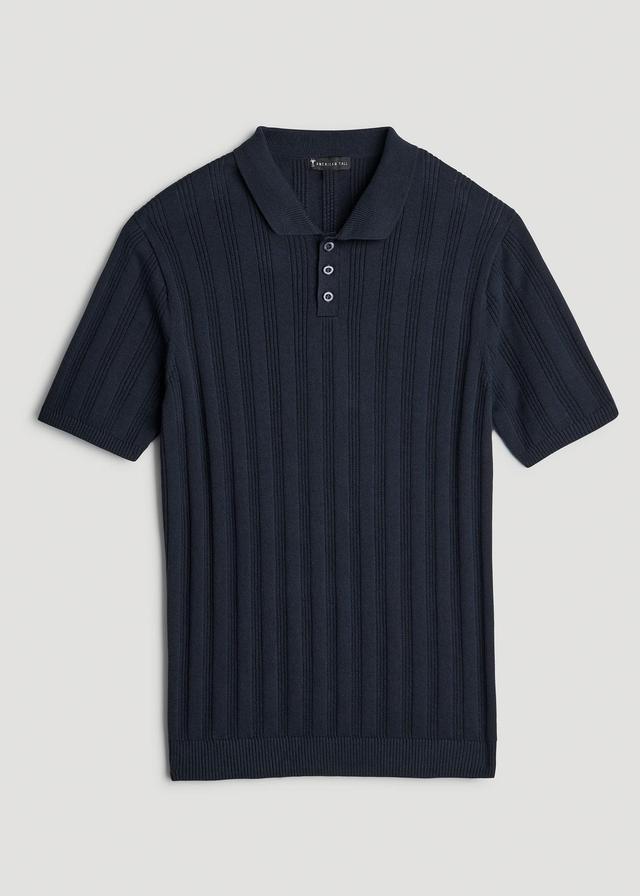 Ribbed Textured Knit Tall Men's Polo Shirt in Deep Indigo Male Product Image