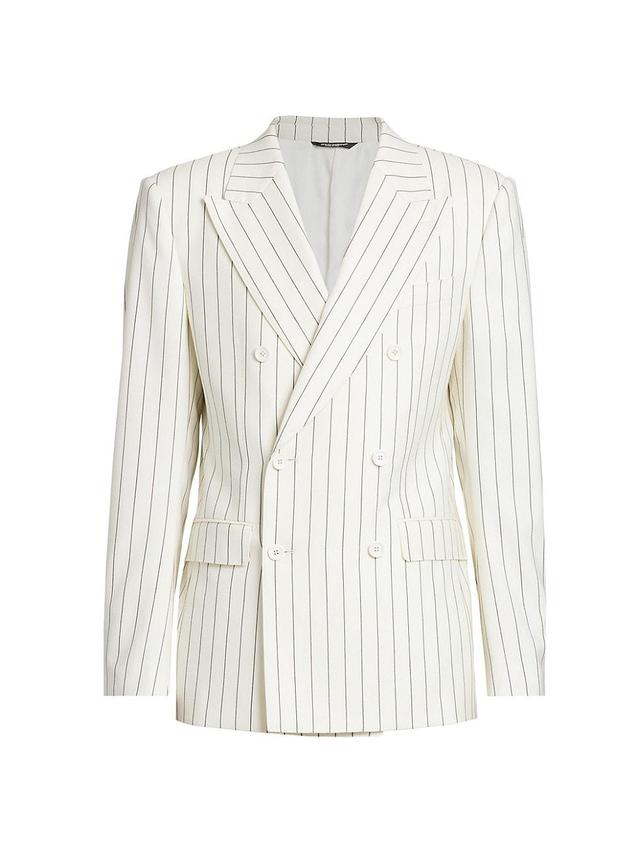 Mens Pinstriped Wool & Silk-Blend Double-Breasted Suit Jacket Product Image