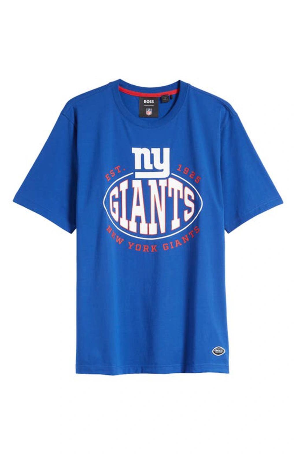 HUGO BOSS Boss X Nfl Stretch-cotton T-shirt With Collaborative Branding In Giants Medium Blue Product Image